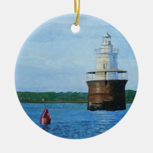 Gemälde des Lubec Channel Leuchtturms Keramik Ornament (Vorne)