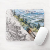 Gemälde einer Bank mit Blick auf ein Bergtal Mousepad (Mit Mouse)