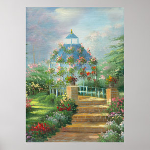 Gemälde einer Blume bedeckt Gazebo im Sommer Poster