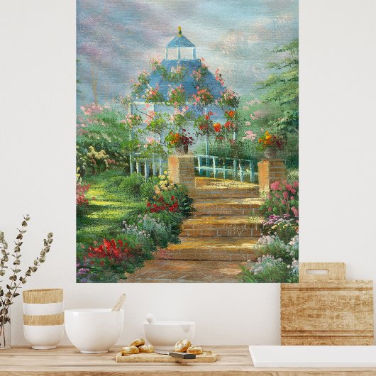 Gemälde einer Blume bedeckt Gazebo im Sommer Poster (Küche)