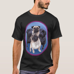 Gemälde einer Gruppe von vier Mopsen T-Shirt