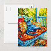 Gemälde einer Katze Grooming on Swing Postkarte (Vorne/Hinten)