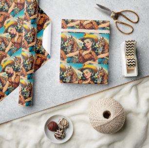 Gemälde einer Vintage-Cowgirl Geschenkpapier