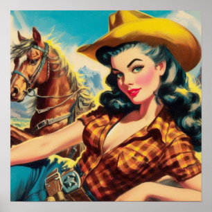 Gemälde einer Vintage-Cowgirl Poster