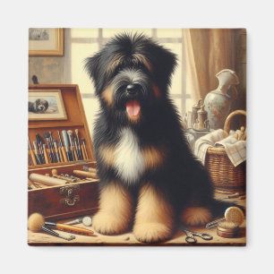 Gemälde eines alten Briard-Hundes Magnet