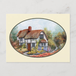 Gemälde eines alten Reetdach-Landhauses Postkarte