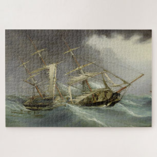 Gemälde eines alten zerstörten Segelboots während Puzzle