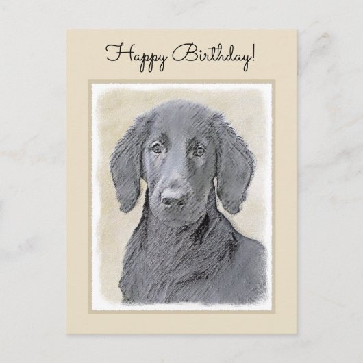 Gemälde eines Flat-Coated Retrievers - Originale H Postkarte (Vorderseite)