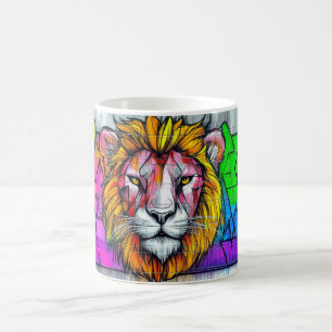 Gemälde eines Löwen in lebendigen und abstrakten F Kaffeetasse