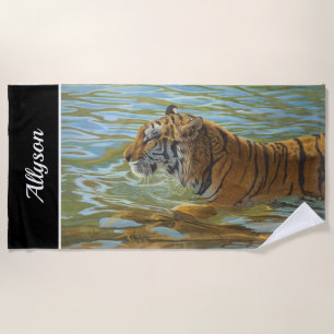 Gemälde eines schwimmenden Tigers DIY Name Sch Strandtuch