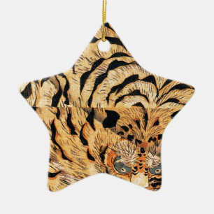Gemälde eines Tigers aus dem 19. Jahrhundert von K Keramikornament