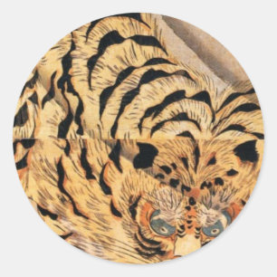 Gemälde eines Tigers aus dem 19. Jahrhundert von K Runder Aufkleber