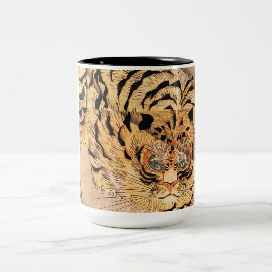 Gemälde eines Tigers aus dem 19. Jahrhundert von K Zweifarbige Tasse (Mittel)