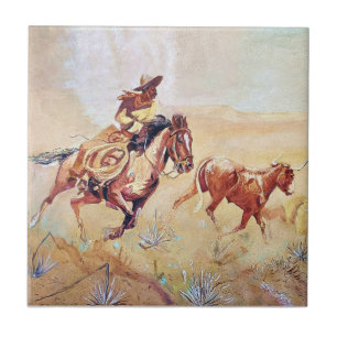Gemälde eines Vaqueros von Eward Borein Fliese