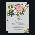 Gemälde floral 50. Geburtstag Einladung<br><div class="desc">Diese blumengeschmückte Einladung zum 50. Geburtstag eignet sich perfekt für eine moderne Geburtstagsfeier. Das elegante und romantische Design zeichnet sich durch hübsche lackierte Acrylfarben in Rosa und Weiß aus. Die Pop sind lila,  blau,  orange und gelb.</div>