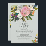 Gemälde floral 50. Geburtstag Einladung<br><div class="desc">Diese blumengeschmückte Einladung zum 50. Geburtstag eignet sich perfekt für eine moderne Geburtstagsfeier. Das elegante und romantische Design zeichnet sich durch hübsche lackierte Acrylfarben in Rosa und Weiß aus. Die Pop sind lila,  blau,  orange und gelb.</div>