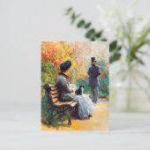 Gemälde im Garten mit Katze auf dem Sprung Postkarte (Stehend Vorderseite)