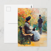 Gemälde im Garten mit Katze auf dem Sprung Postkarte (Vorne/Hinten)