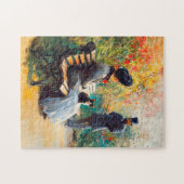 Gemälde im Garten mit Katze auf dem Sprung Puzzle (Horizontal)