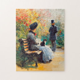 Gemälde im Garten mit Katze auf dem Sprung Puzzle
