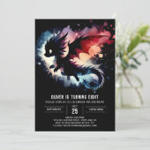 Gemälde leuchtende Drache Geburtstagskinder Einladung (Stehend Vorderseite)