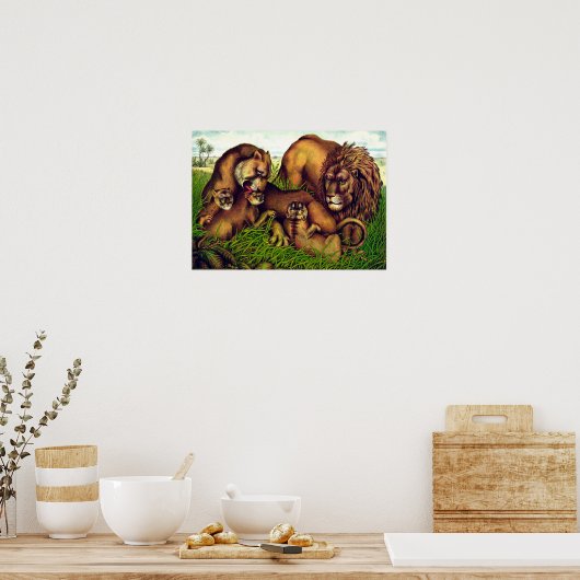 Gemälde mit Vintagem Löwenanteil Poster (Küche)