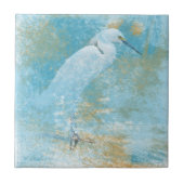Gemälde Snowy Egret Small Square Tile Fliese (Vorderseite)