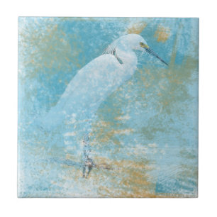 Gemälde Snowy Egret Small Square Tile Fliese