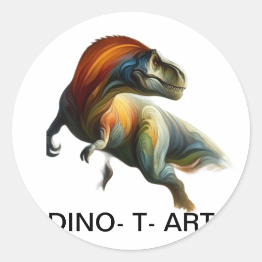 🦖 Gemälde traditioneller Kunst eines DINO-T Runder Aufkleber (Vorderseite)