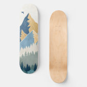 Gemälde von Bergen mit Vögeln im Flug Skateboard (Vorderseite)