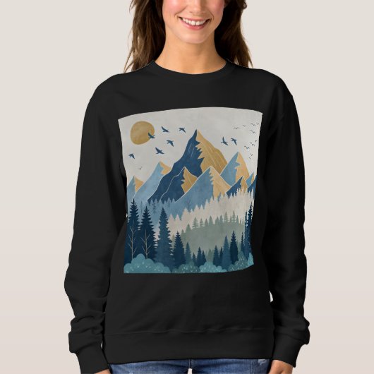 Gemälde von Bergen mit Vögeln im Flug Sweatshirt (Vorderseite)