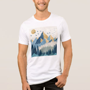 Gemälde von Bergen mit Vögeln im Flug Tri-Blend Shirt