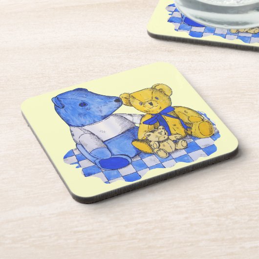 Gemälde von drei sehr niedlichen alten Teddybären Untersetzer (Linke Seite)