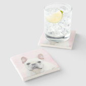 Gemälde von Französisch-Bulldog (Cream/White) - Hu Steinuntersetzer (Seitenansicht)