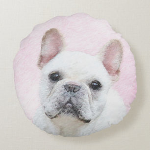 Gemälde von Französisch-Bulldog (Cream/White) -  Rundes Kissen