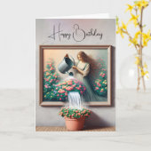 Gemälde von Frauen Wasser einer gepolsterten Pflan Karte (Gelbe Blume)