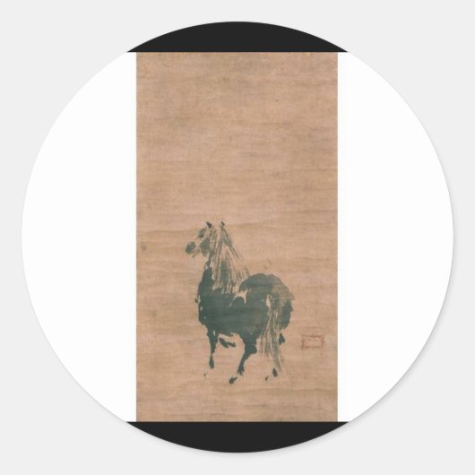 Gemälde von Miyamoto Musashi um das 16. Jahrhunder Runder Aufkleber (Vorderseite)