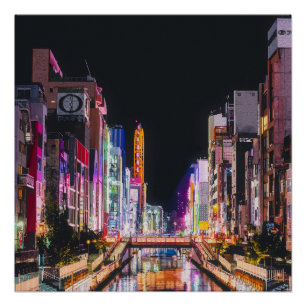 Gemälde von Osaka bei Nacht Poster