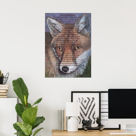 Gemälde von Rotfuchs mit traurigem Wildgedicht Poster (Heimbüro)