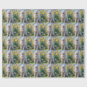 Gemälde von Samoyed Dog Spring Blumen Geschenkpapier (Flach)