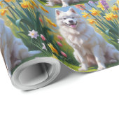 Gemälde von Samoyed Dog Spring Blumen Geschenkpapier (Rolleneckpunkt)