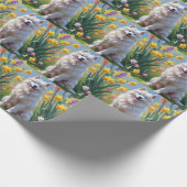 Gemälde von Samoyed Dog Spring Blumen Geschenkpapier (Ecke)