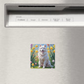 Gemälde von Samoyed Dog Spring Blumen Magnet (In Situ (Geschirrspüler))