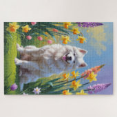 Gemälde von Samoyed Dog Spring Blumen Puzzle (Horizontal)