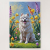 Gemälde von Samoyed Dog Spring Blumen Puzzle (Vertikal)