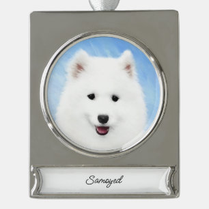 Gemälde von Samoyed Puppy - Niedliche Original Hun Banner-Ornament Silber
