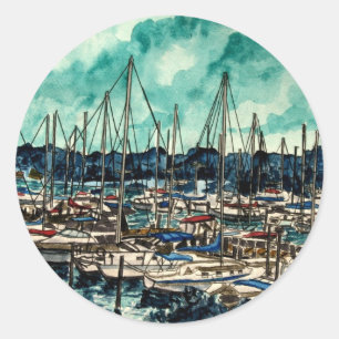 Gemälde von Segelschiffen Runder Aufkleber