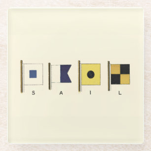 Gemälde von vier Flaggen mit Segeltuch, unter der  Glasuntersetzer