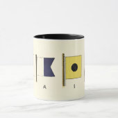 Gemälde von vier Flaggen mit Segeltuch, unter der  Tasse (Zentrum)