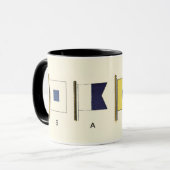 Gemälde von vier Flaggen mit Segeltuch, unter der  Tasse (Vorderseite Links)